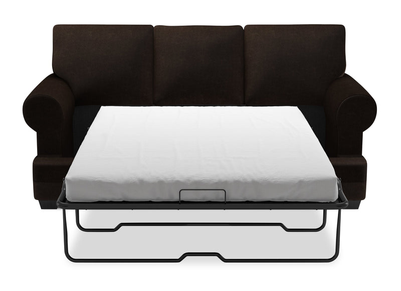 Made in Canada Customizable Sofa Lab Roll 86\" Chenille Fabric Sofa Bed with Rolled Arms - Luxury Chocolate Brown