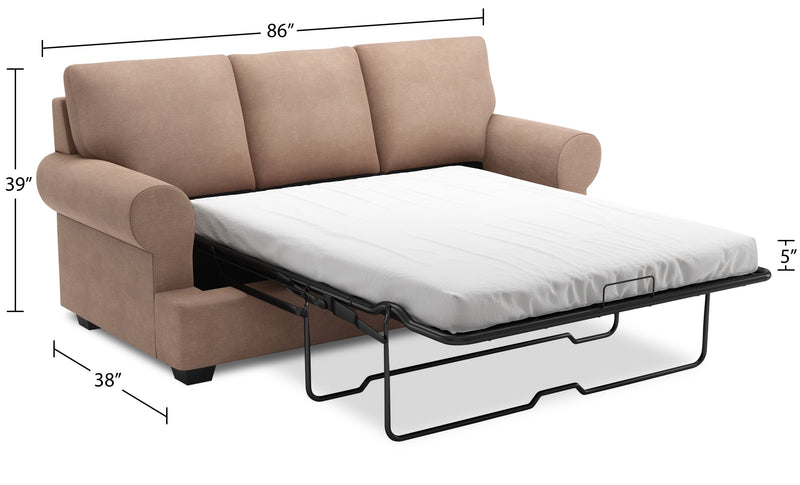 Made in Canada Customizable Sofa Lab Roll 86\" Linen-Look Fabric Sofa Bed with Rolled Arms - Pax Wicker Brown