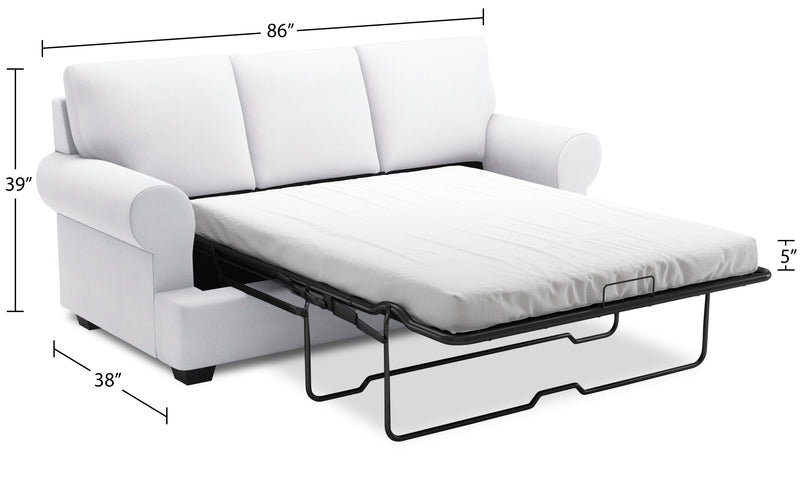 Made in Canada Customizable Sofa Lab Roll 86\" Linen-Look Fabric Sofa Bed with Rolled Arms - Pax Ice White