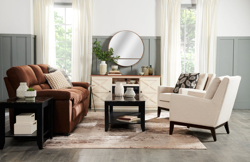 Roma  47.5\" 3-Pack Coffee + 2 End Tables with Shelf - Black Marble Look