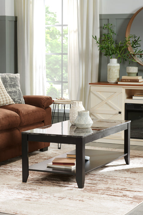Roma  47.5\" 3-Pack Coffee + 2 End Tables with Shelf - Black Marble Look