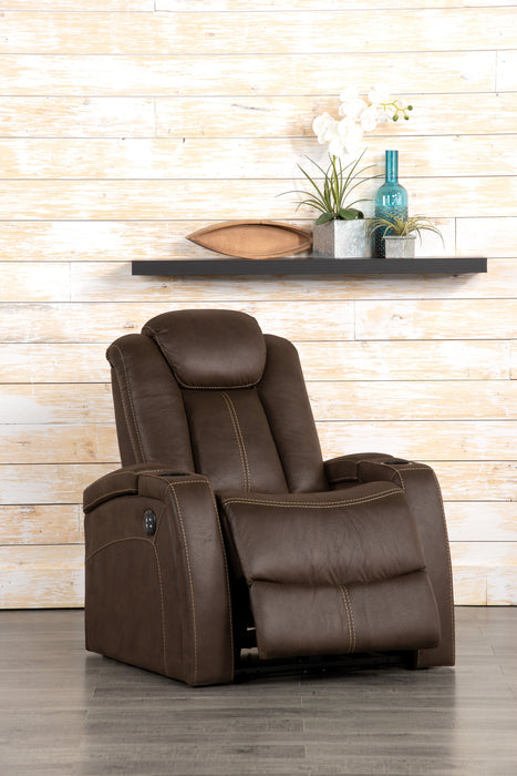 Ross 36\" Faux Suede Fabric Power Reclining Chair with Power Headrest and Dual Cupholders - Chocolate Brown