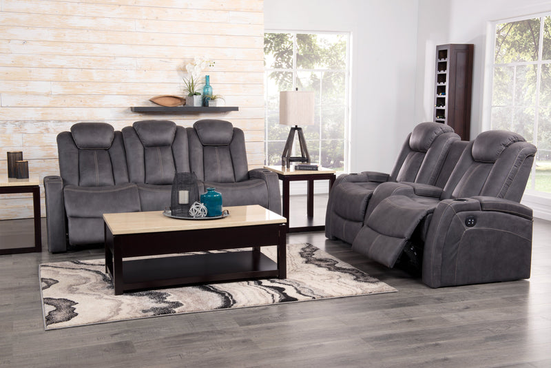Ross 83\" Faux Suede Fabric Power Reclining Sofa with Power Headrests and Fold-Down Console - Pewter Grey