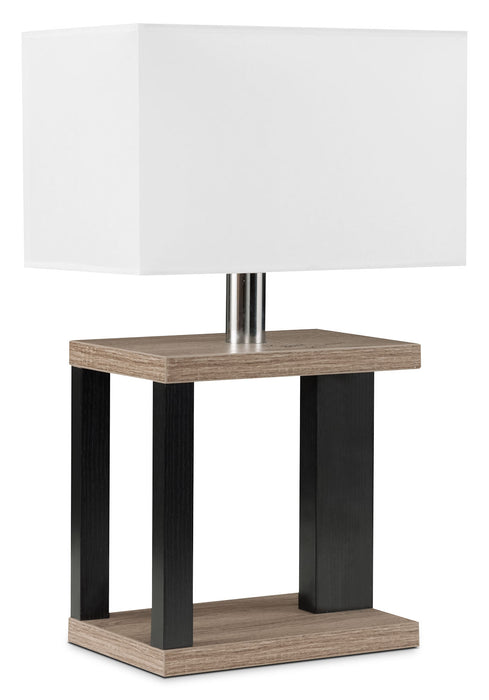 Dark Taupe Table Lamp with Black Accents and White Shade