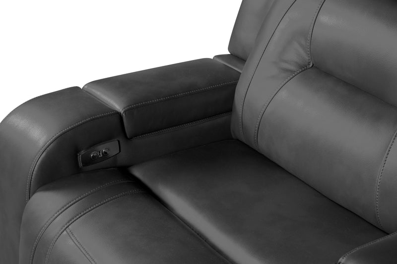 Ryker 36.8\" Leather-Look Fabric Power Reclining Chair with Storage Arms and USB Port - Grey