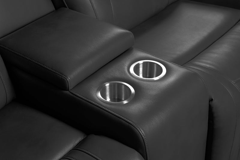 Ryker 72.24\" Faux Leather Power Reclining Loveseat with Storage Console and USB Ports - Grey