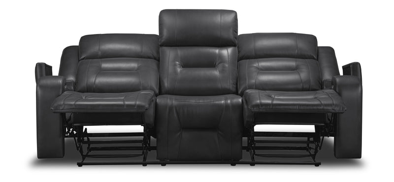 Ryker 82.5\" Faux Leather Power Reclining Sofa with Storage Arms and USB Ports - Grey