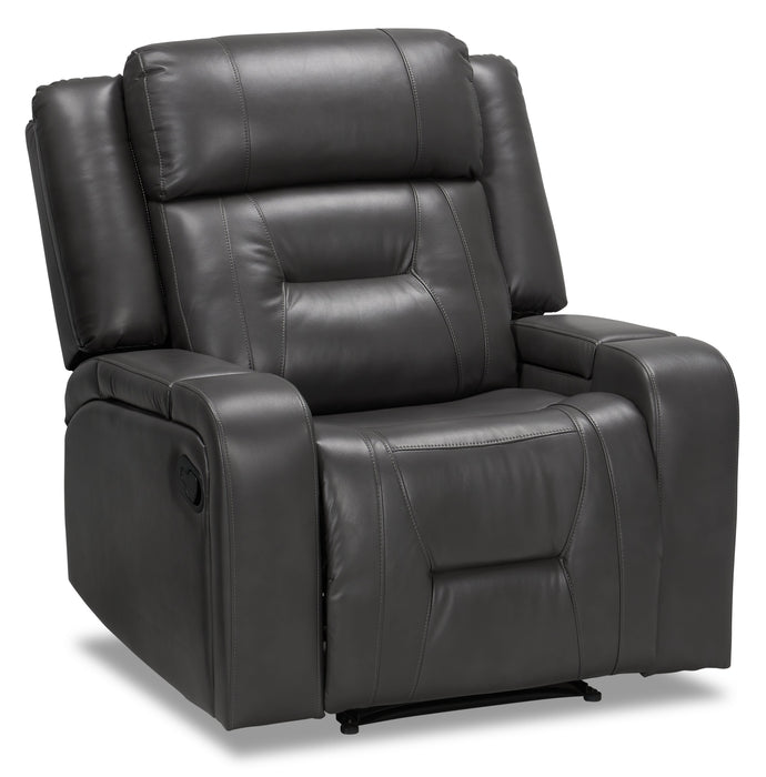 Ryker 36.8\" Leather-Look Fabric Reclining Chair with Storage Arms - Grey