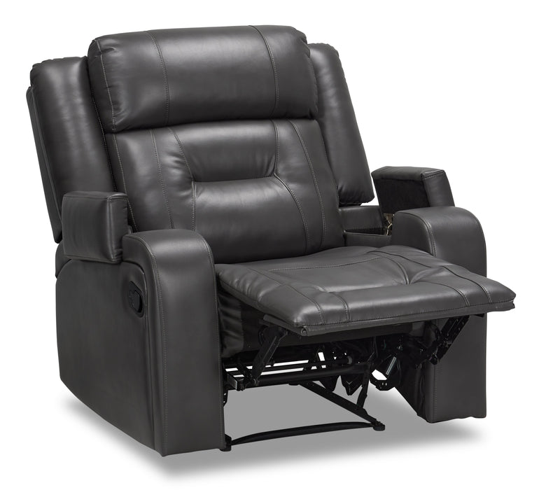 Ryker 36.8\" Leather-Look Fabric Reclining Chair with Storage Arms - Grey