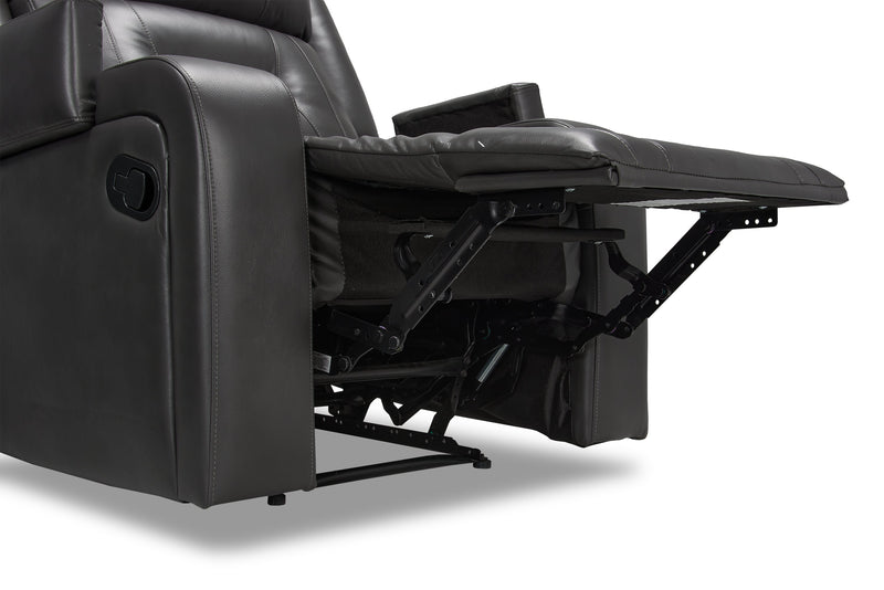 Ryker 36.8\" Leather-Look Fabric Reclining Chair with Storage Arms - Grey