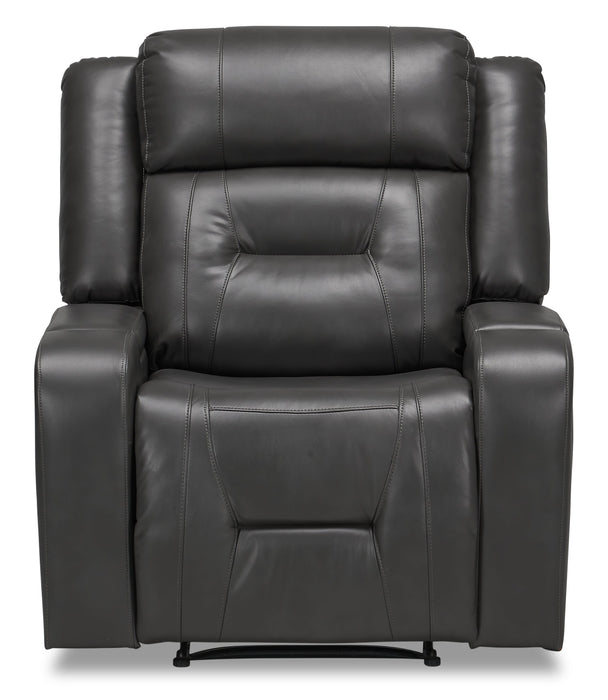 Ryker 36.8\" Leather-Look Fabric Reclining Chair with Storage Arms - Grey