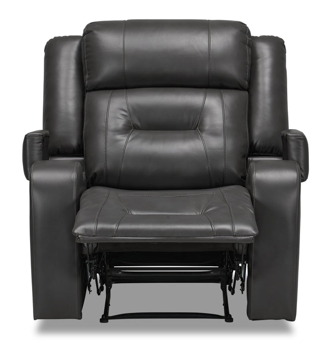 Ryker 36.8\" Leather-Look Fabric Reclining Chair with Storage Arms - Grey