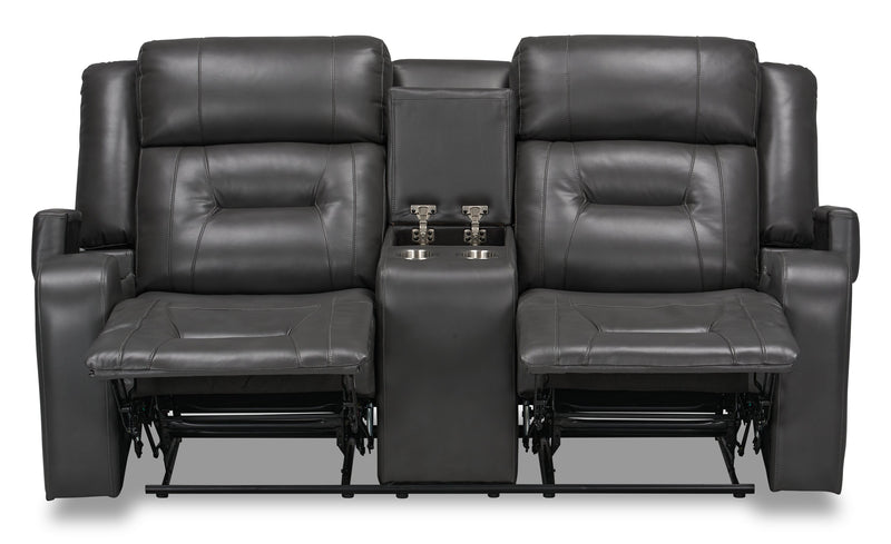 Ryker 72.24\" Leather-Look Fabric Reclining Loveseat with Storage Console - Grey