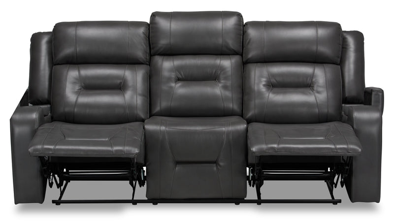 Ryker 82.5\" Faux Leather Reclining Sofa with Storage Arms - Grey