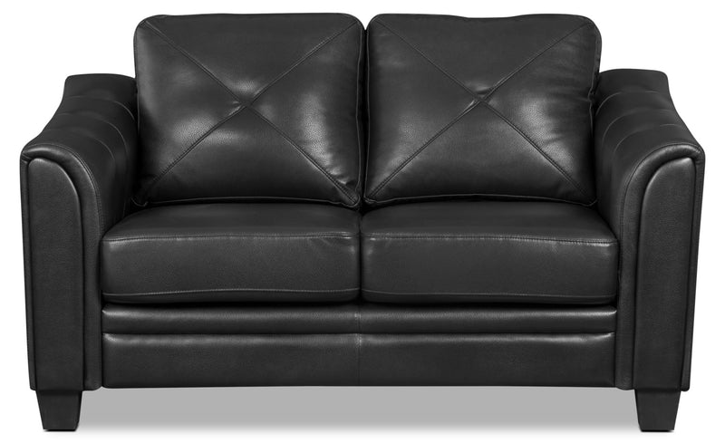 Andi 62\" Leather-Look Fabric Loveseat with Button Tufting - Black