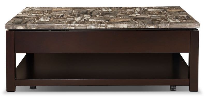 Sicily 48\" Traditional Lift Top Coffee Table With Storage, Shelf and Casters - Dark Brown  with Mable Look Top