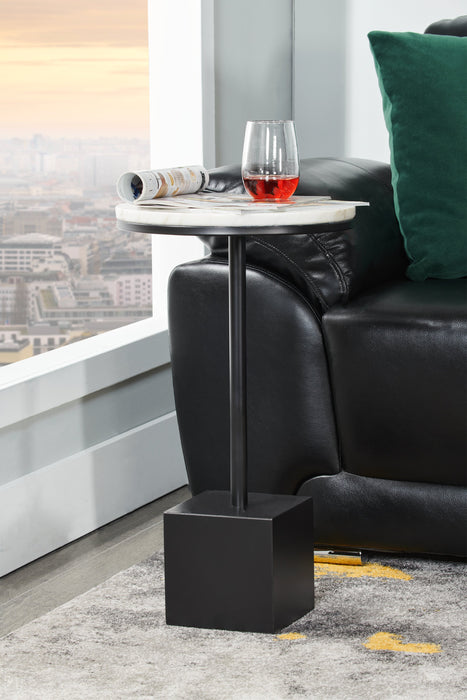 Sabrina 14\" Accent Table - Black with White Marble Look Top