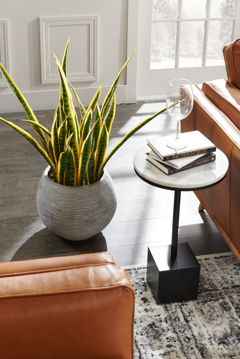 Sabrina 14\" Accent Table - Black with White Marble Look Top