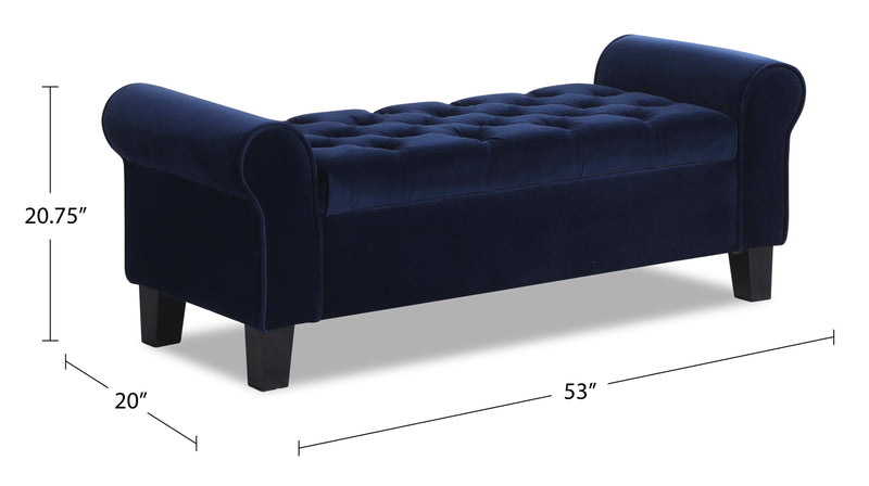 Sadie 53\" Storage Bench - Blue Velvet