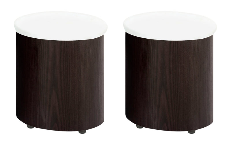Savon  52.5\" Modern S-shaped 3-Pack Coffee + 2 Ottomans with Storage and Shelf - Dark Walnut Wood and Chrome 