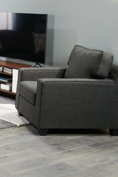 Made in Canada Sawyer 35\" Linen-Look Fabric Chair with Reversible Cushions and Track Arms - Charcoal Grey