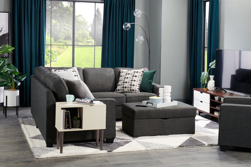 Made in Canada Sawyer 2-Piece Linen-Look Fabric Sectional with Reversible Cushions - Charcoal Grey