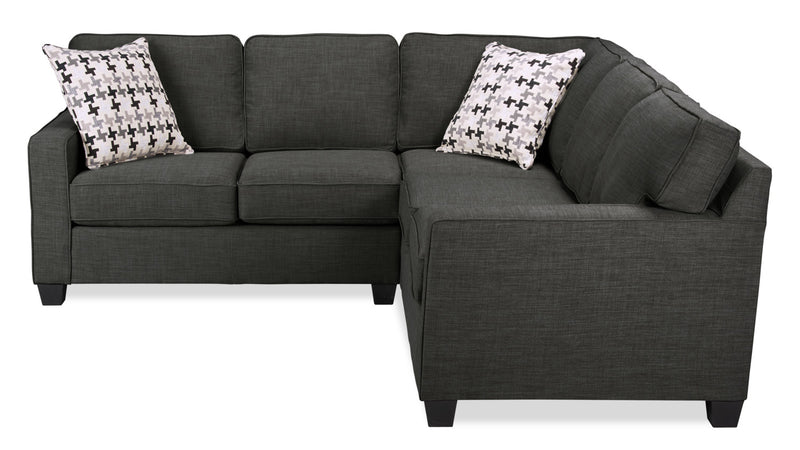Made in Canada Sawyer 2-Piece Linen-Look Fabric Sectional with Reversible Cushions - Charcoal Grey