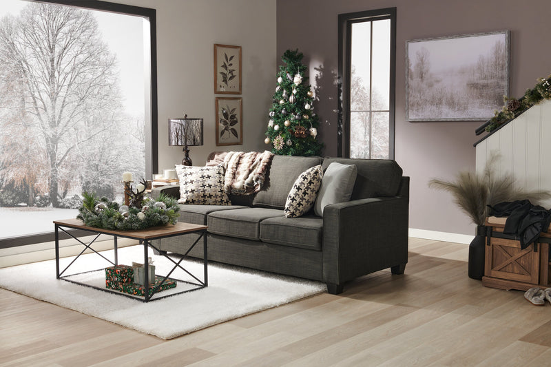 Made in Canada Sawyer 83\" Linen-Look Fabric Sofa with Reversible Cushions and Accent Pillows - Charcoal Grey