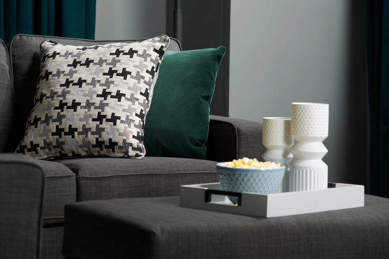 Made in Canada Sawyer 83\" Linen-Look Fabric Sofa with Reversible Cushions and Accent Pillows - Charcoal Grey