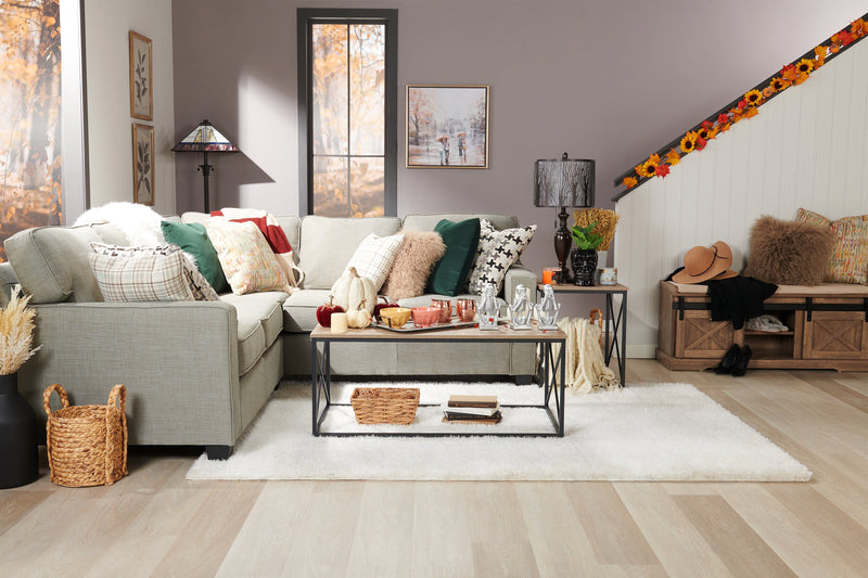 Made in Canada Sawyer 2-Piece Linen-Look Fabric Sectional with Reversible Cushions - Light Grey