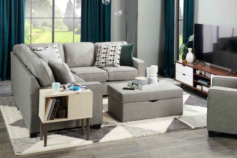 Made in Canada Sawyer 2-Piece Linen-Look Fabric Sectional with Reversible Cushions - Light Grey