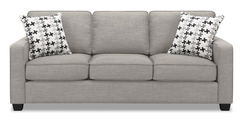 Made in Canada Sawyer 83\" Linen-Look Fabric Sofa with Reversible Cushions and Accent Pillows - Light Grey