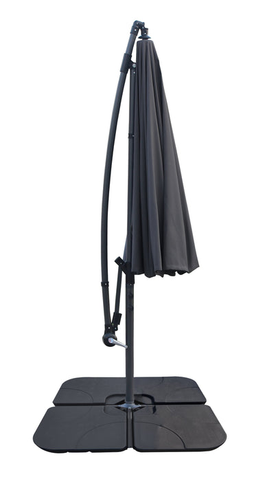 Shanghai Outdoor Patio Umbrella with Base - 114\" W x 75\"H, Weather Resistant Aluminum & Fibreglass, Hand Crank, Water/Sand Fill Attachable Base - Charcoal