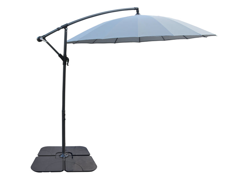 Shanghai Outdoor Patio Umbrella with Base - 114\" W x 75\"H, Weather Resistant Aluminum & Fibreglass, Hand Crank, Water/Sand Fill Attachable Base - Grey