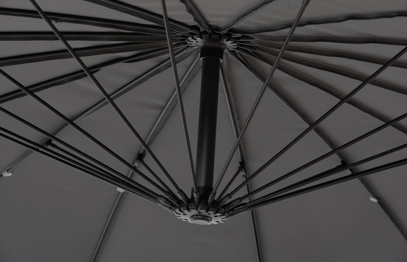 Shanghai Outdoor Patio Umbrella - 114\" W x 75\"H, Weather Resistant Aluminum & Fibreglass, Hand Crank - Charcoal