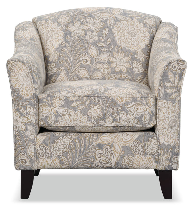 Made in Canada Wynn 33\" Linen-Look Fabric Accent Chair with Flared Arms and Wood Legs - Floral Multicolour 
