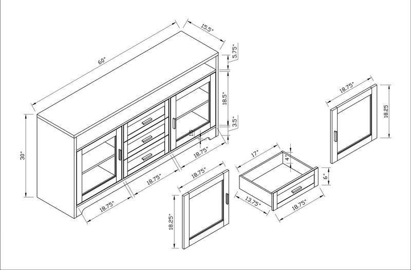 Melody 60\" TV Stand with Storage and Cable Management for TVs up to 65\"- White