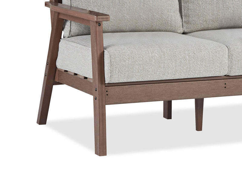 Nome Outdoor Patio Loveseat - High Density Plastic & Nuvella Fabric, UV & Weather Resistant - Brown/Beige