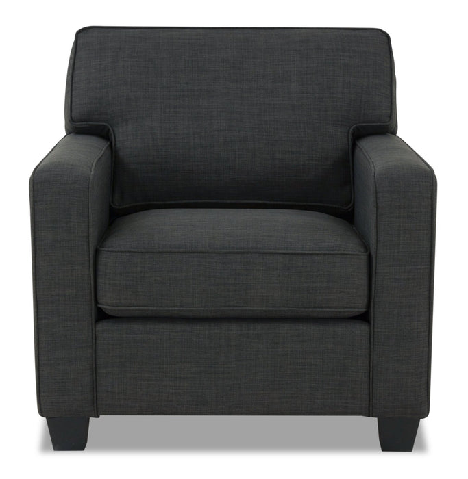 Made in Canada Sawyer 35\" Linen-Look Fabric Chair with Reversible Cushions and Track Arms - Charcoal Grey