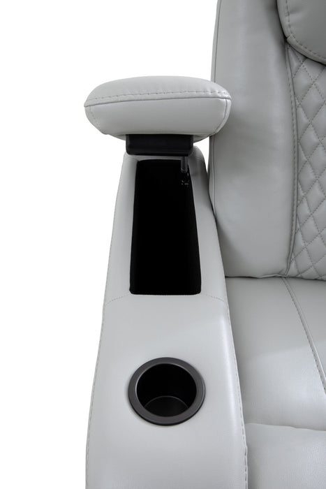 Cinema 5-Piece Leather-Look Fabric Home Theatre Power Reclining Sectional with Power Headrests - Cosmic Fog Grey