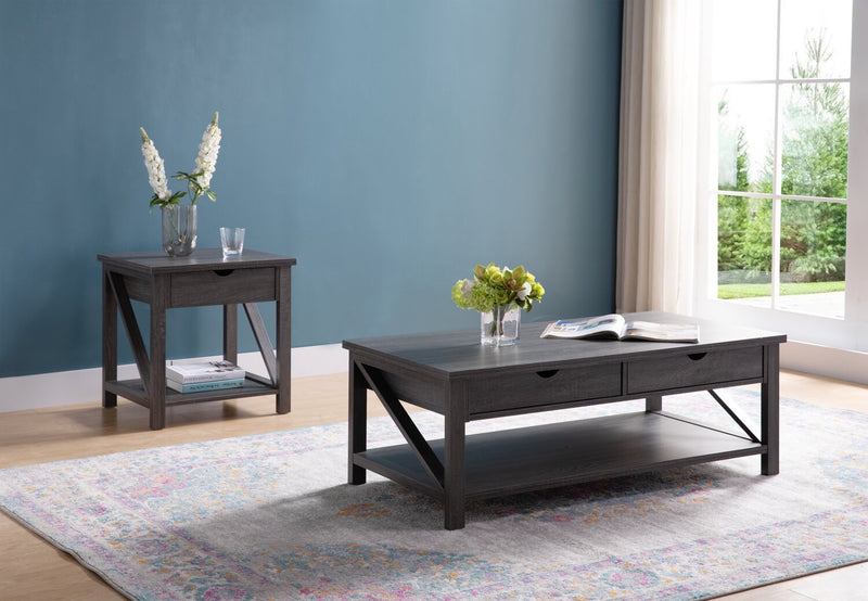 Jake 47.25\" Rustic 2-Pack Coffee + End Table with Storage and Shelf - Distressed Grey 