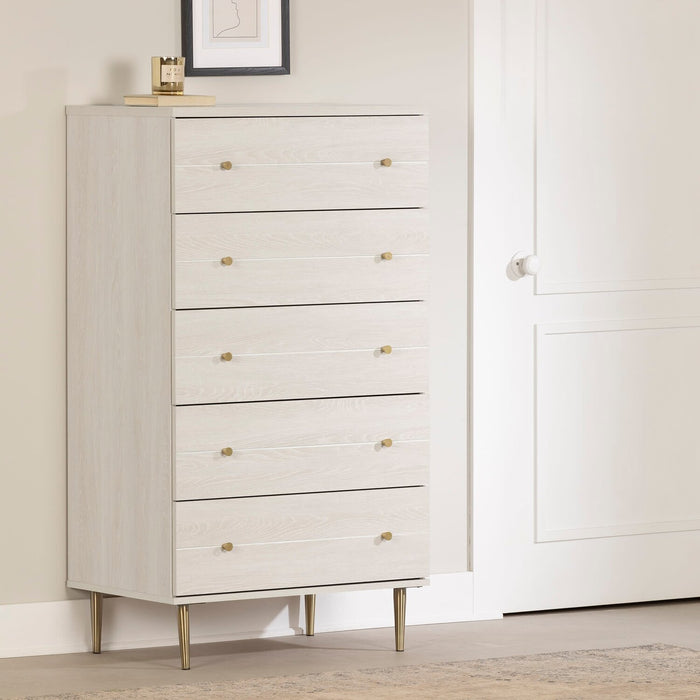 Lake Bedroom Chest of Drawers, 5-Drawer, 29\"W x 52\"H, Made in Canada, Glam - White