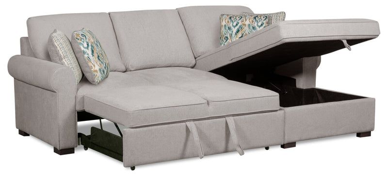 Scott Living Haven 2-Piece Right-Facing Chenille Fabric Sleeper Sectional with Storage Chaise - Grey