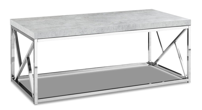 Ivy 47.25\" Modern Coffee Table - Grey Cement Look with Chrome Metal Base