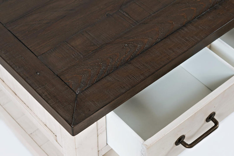 Morgan 48\" Rustic Coffee Table With Storage, Shelf and Casters - White with Reclaimed Wood