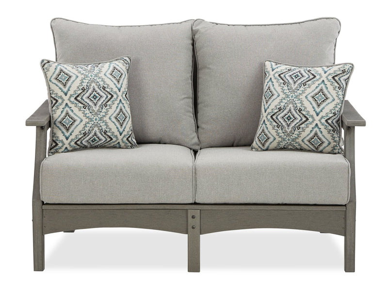 Cape Outdoor Patio Loveseat - High Density Plastic & Nuvella Fabric, UV & Weather Resistant - Grey