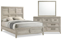 Lara 5pc Bedroom Set with Bed, Dresser & Mirror, Antique Grey - Queen Size 