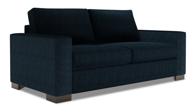 Made in Canada Customizable Sofa Lab Track 75\" Chenille Fabric Condo Size Sofa with Track Arms - Luxury Indigo Blue