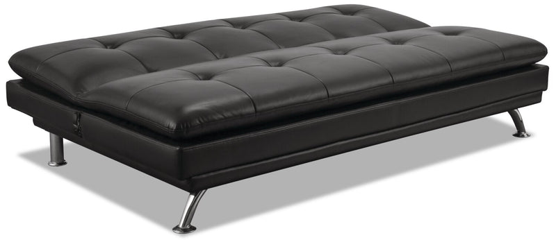 June 73.2\" Leather-Look Fabric Klik Klak Futon with Metal Legs and Tufting - Black