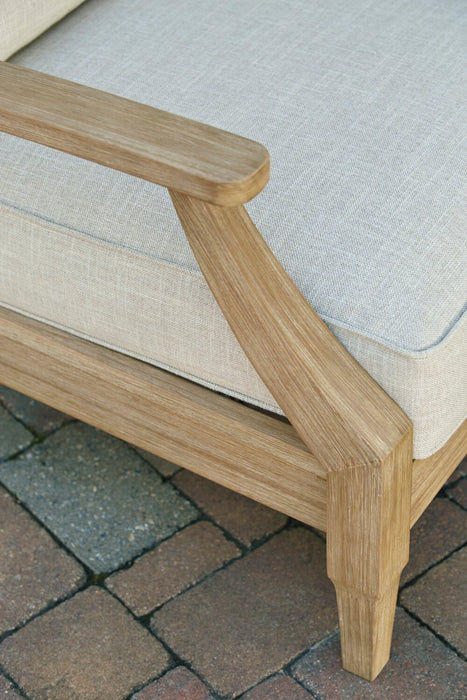 Juno Outdoor Patio Sofa - Eucalyptus Wood & Nuvella Fabric, UV & Weather Resistant - Natural/Beige